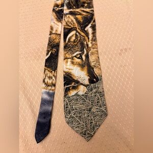 Vintage 1993 Silk Tie Wolf Graphic Endangered Species Made in USA Taking A Break